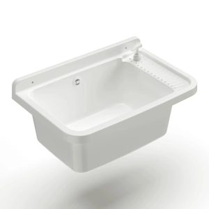 DEVERSOIR – AVEC DISTRIBUTEUR DE SAVON, FIXATION, VIDANGE ET SIPHON – PLASTIQUE (POLYPROPYLÈNE) – 25X40X60CM – BLANC